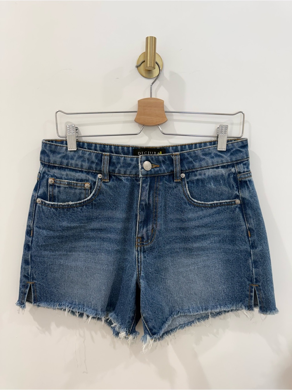 DECJUBA Blue High-Rise Frayed Hem Women's Shorts
